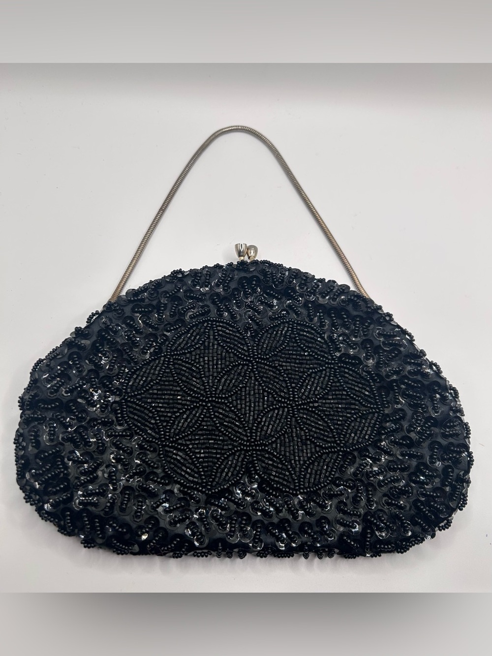 Vintage 1960s Du-Val Black Beaded Evening Bag | Handmade Hong Kong Sequin Purse